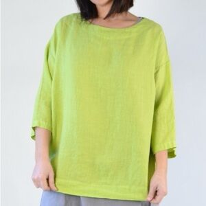 Bryn Walker Linen Lime Boatneck 3/4 Linen Blouse